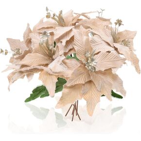 Poinsettia Flowers Artificial 6 Pack Glitter Red Velvet Christmas Flowers, Artificial Poinsettia Christmas Decorations, Christmas Flowers Artificial for Christmas Tree Ornaments Wreath Garland Decor