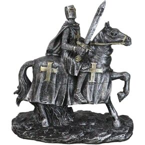 Ebros Gift Medieval Tournament Suit of Armor Crusader Knight with Sword Riding On Heavy Cavalry Horse Statue 6" Tall Renaissance Knighthood Horses Knights of The Cross Decor
