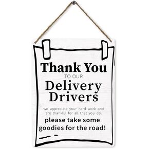 Mtrgdn Thank You to Our Delivery Drivers,Delivery Driver Snack Sign Wood Wall Hanging Tags Decor,Appreciation Wooden Plaque Hanging Sign,Wooden Tag Wall Decor for Front Door,8×10 Inch
