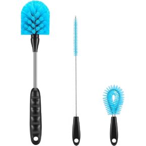 12.2 inch Bottle Brush Set of Three，Washable Coffee Cups, Water Bottles, Baby Bottles, Straws, to-go Cups, Long-Handled 3-in-1 Stainless Steel Bottle Brushes.