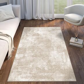 Washable Area Rug 8x10 - Large Beige Boho Rugs for Living Room Soft Abstract Bedroom Rug Ultra-Thin Modern Geometric Carpet Stain Resistant Rug for Dining Room Nursery Room Home Decor
