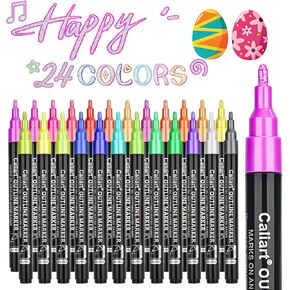 Caliart 24-Color Shimmer Markers Set, Double-Line Drawing Doodle Outline Markers, Metallic Markers Glitter Pens, Stocking Stuffers for Kids, Gifts for Teen Girls, Art Supplies for Girls Ages 8-12