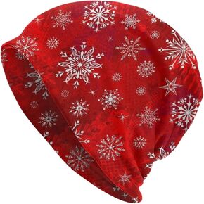 LAIPUTER Christmas Snowflakes Beanie Standard Closed Chemo Knitted Hats Baggy Slouchy Skull Cap Cancer Headwear for Women Men