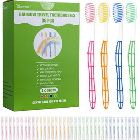 EasyHonor 36 PCS Individually Wrapped Bulk Toothbrushes, Colorful Manual Disposable Travel Toothbrush Set for Adults, Ergonomics Handle, Medium Soft Bristles, Perfect for Travel, Hotels, Donations.