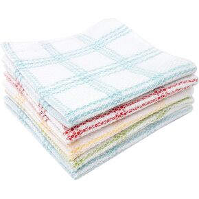Ritz 100% Cotton 12-inch x 12-inch Kitchen Dish Towel, Gentle Cleaning Wash Cloth with Poly Scour Side, Blue/Green, 5-Pack