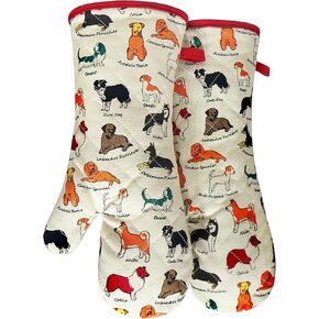 Oven Mitts Cotton Fashion Cute Dog Design 1pair Heat Resistant Oven Gloves Safe Cooking Baking Grilling Barbecue Machine Washable Pot Holders (Oven Mitts Dog Flower)