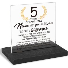 5 Years Work Anniversary Desk Decor Gifts for Employee, 5th Grade Promotion Gifts for Coworker,Modern Transparent Acrylic Desk Plaque with Inspirational Quotes, 10 x 10 x 1.5 cm,XXY105