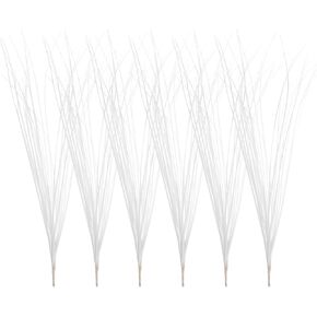 uxcell 6Pcs Artificial Grass Plants, 20.5" Plastic Fake Wheat Grass Greenery Shrubs Outdoor Artificial Shrubs Faux Bushes for Home Garden Front Decor, Pink/Light Yellow
