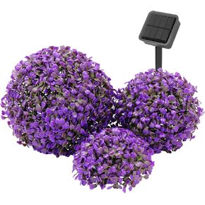 Purple Mini Artificial Boxwood Grass Hemispheres with Solar Lights (10-8-7 inches Dia)-Enhance Your Garden's Twilight Ambiance