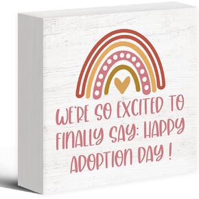 Adoption Day Gifts Wood Box Sign Desk Decor, Adoption Gifts for Girls, Adoption Gifts for Adoptive Parents, Wooden Block Sign Decorations for Home Room Wall Tabletop Shelf Decor