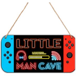 Little Man Cave Sign, Woodland Boys Room Wall Hanging Decor, Wild Safari Nursery Decor for Toddler Boy, Playroom Classroom Decor - 6"x12" - B02