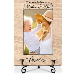 Mother Picture Frame, The Love Between a Mother & Son is Forever, Wooden Photo Frame Birthday Gifts for Mom Mama Mommy, 4x6 Photo Frame For Tabletop Display, Home Office Table Decor -033