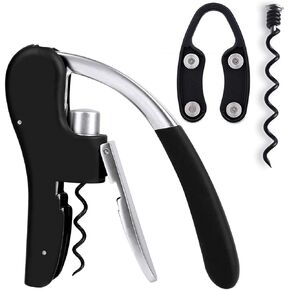 Wine Bottle Opener Manual Vertical Lever Corkscrew with Foil Cutter and Extra Spiral
