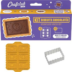 Chocolate Biscuits Kit - Multilingual Recipe, Silicone Mold & Metal Cookie Cutter Included, Video Recipe for Kitchen Baking for Kids Biscuit Cutter Baking Set, Excellent Holiday Gift