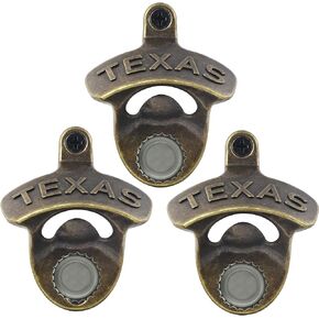Magnetic Bottle Cap Opener Wall Mounted Beer Opener with Magnets Embedded, Antique Copper TEXAS Bottle Top Opener Wooden Caddy Mounted Gifts (3 Packs)