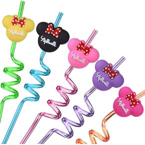 Lidmada 25Pcs Mouse Ear Party Favors Straws with 2 Cleaning Brushes Reusable 5 Designs Straws Great for Mickey theme Birthday Party Supplies Gifts for Kids in Kuwait
