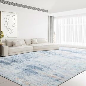 HOMBYS 10x14 ft Modern Abstract Area Rug for Living Room Bedroom, Large Floor Carpet for Indoor Office Dining Room, Boho Home Deco, Blue Grey, Machine Washable