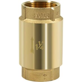 In-Line Check Valve No-Lead Brass Backflow Prevention, Lead-Free Brass Construction, Universal 1-1/4 inch One-Way Female Pipe Thread,1.25'' FNPT × 1.25'' FNPT