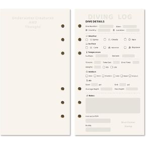 Dive Log Book Scuba Diving,A6 Log Book,The Dive Log Book Binder,Padi Dive Log Book,Dive Log Book Refill Pages