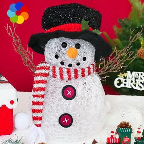 Snowman Christmas Decorations, 13.4" LED Color-Changing Christmas Snowman, Indoor-Outdoor Room Table Decor Battery Powered Colored Lights Christmas Party Supplies