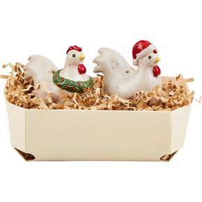 Mud Pie Chick Farm Animal Xmas Shaker Salt & Pepper, 2 1/2" x 2 1/2", WHITE