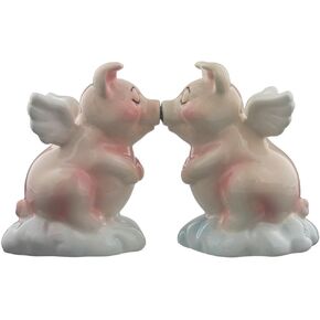 Hog Heaven Pigs with Wings Ceramic Magnetic Salt and Pepper Shaker Set