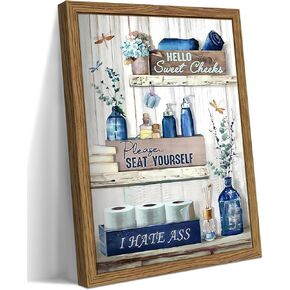 Farmhouse Bathroom Decor Wall Art, Framed Rustic Cotton Pictures Canvas Wall Decor Painting, Modern Country Relax Soak Unwind Sign Artwork Posters Prints for Bathroom 12x16In Dark Wood Frame