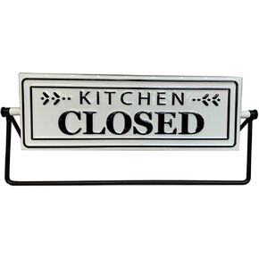 ملصق معدني للطاولة مفتوح ومغلق للمطبخ، كلمات معدنية منقوشة، لافتة حديثة قائمة بذاتها للرف، أبيض/أسود in Kuwait