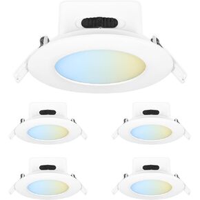 Feit Electric 6" LED Canless Adjustable Recessed Downlights with Integrated J-Box, 65W Equivalent, Dimmable, 5CCT Selectable White, 90 CRI, 850 Lumens, 4 Pack, LEDR6XT/ADJ/6WYCA/4