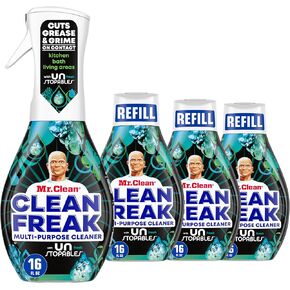 Mr. Clean Clean Freak Multi Surface Cleaning Spray, Deep Cleaning Mist Starter Kit and Refill Bundle, Unstopables Fresh Scent, 64 fl oz