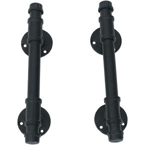 Barn Door Pull Handle,Rustic Exterior Door Handle and Pulls,Industrial Pipe Interior Door Knobs,Iron Front Sliding Door Handle,Gate Handles Door Hardware,Black 12in(2pcs)