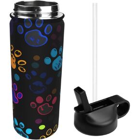 18oz USA Flag Insulated Water Bottles With Straw, Stars and Stripes Steel Double Walled Vacuum Sports Water Bottle for School