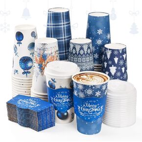 72 Set Christmas Disposable Coffee Cups with Lids and Sleeves Snowflake Reindeer Paper Drinking To Go Cups for Winter Holiday Christmas Party Coffee Bar Decor Business Supplies (Red)