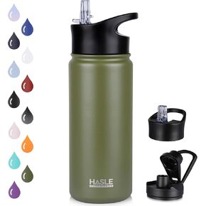 HASLE OUTFITTERS Insulated Water Bottle 16 oz Double Wall Vacuum Stainless Steel Water Bottle Leak Proof Wide Mouth with Straw Lid Spout Lid Keeps Cold and Hot(Yellow and Orange,8pack)