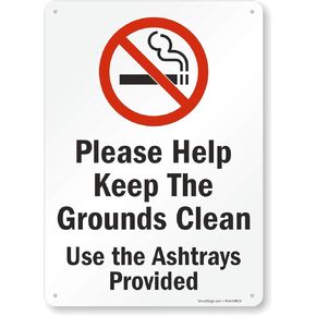 SmartSign "Please Help Keep The Grounds Clean, Use The Ashtrays Provided" Sign | 10" x 14" Plastic