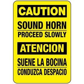 Caution: Sound Horn Proceed Slowly Bilingual Sign Safety & Compliance Signs /OSHA & ANSI Compliant Safety Signs /Warehouse Safety Signs /Forklift Traffic & Battery Charging Signs Metal Sign Tin Sign 8x12 Inch