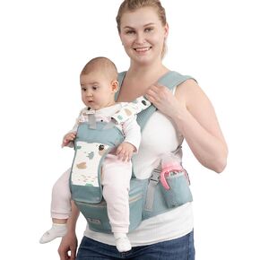 Baby Carrier with Hip Seat for Newborn to Toddler, 6-in-1 Ergonomic Infant Carrier for 0-36 Month Baby, All Positions Soft Breathable Mesh Wrap Carrier with Waist Stool, Easily Adjustable Baby Holder