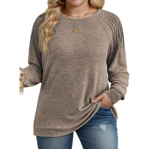 DOLNINE Plus-Size-Sweatshirts for Women Crewneck Pleated Long Sleeve Shirts Fashion Loose Fit Tunic Tops in Saudi Arabia