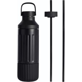 BEAST Health® Stainless Steel Water Bottle, 22 oz, Insulated Stainless Steel, Leak-Proof, Reusable Straw System, Portable Carry Cap, BPA-Free, Dishwasher Safe (Carbon Black)