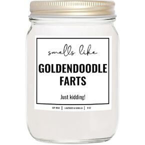 YouNique Designs Smells Like Goldendoodle Farts Soy Candle 8oz - Dog Farts Candle Golden Doodle Gifts for Golden Doodle Lovers, Goldendoodle Owners - Golden Doodle Mom Gifts (Lavender & Vanilla)