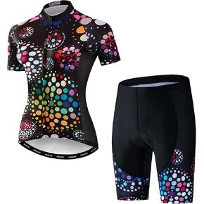 Women's Cycling Jersey Set Short Sleeve+5D Padded Bike Shirt Shorts Breathable Quick-Dry Bicycle Top Kits 3-Pockets S-2XL