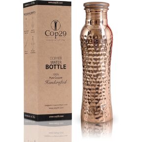 Cop29 Fairy Copper Glossy Hammered Water Bottle- 30oz/900ml | A Handcrafted Leak Proof Ayurvedic Pure Copper Vessel | Ideal for Hydration, Sports, Yoga & Daily Use | Enjoy the Health Benefits