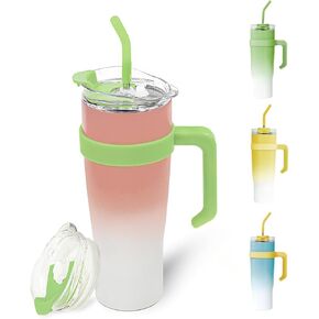 40 oz Tumbler with Handle and Flip Straw, Water Bottle Fits in Cup Holder, Coffee Bottle Water Bottle Stainless Steel with Lids, Leakproof, for Home, Office, Ice Drink, Hot Beverage