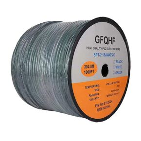 250FT Green SPT-2 Zip Cord Wire 18/2 Extension Electrical Cable, UL Listed 18 Gauge Wire, Work with SPT-2 Vampire Plug