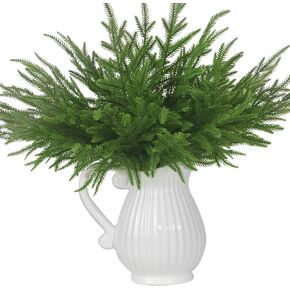 40 Pcs Artificial Norfolk Pine Branches, Faux Pine Picks Christmas Greenery Stems DIY Crafts Accessories for Garland Wreath, Evergreen Branches for Xmas Indoor Outdoor Home Decor