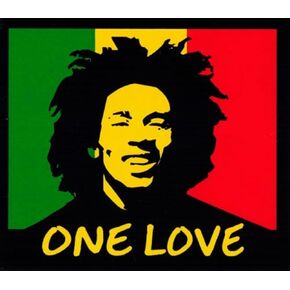 One Love - Rasta Colors with Bob Marley - Bumper Sticker/Decal (4.25" X 3.75")