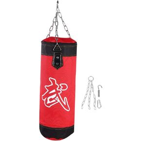 Boxing Training Punch Bag, Canvas Punching Bag Set with Sandbag/Metal Chain/Hook/Carabiner, Perfect for Developing Hand and Foot Technique(Red 60cm)