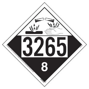 3265 Placard, Class 8 Corrosive 25-pk. - 10.75" x 10.75" Removable Self Adhesive Economy Vinyl for Short-Term Applications - J. J. Keller & Associates - Complies with DOT Hazmat Placard Requirements