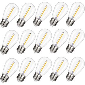 EMITTING 15 Pack Shatterproof S14 Replacement Light Bulbs –1W S14 LED Bulbs, Warm White 2200K, Outdoor String Lights Vintage LED Light Bulbs, E26 Base Edison Plastic Bulbs.