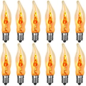 Christmas Flickering Flame Light Bulbs,12 Pack C18 Flicker Flame Light Bulbs E12 Base 120 Volts 1 Watt for Electric Candle Lamps Window Candelabra Chandeliers Christmas Bulbs